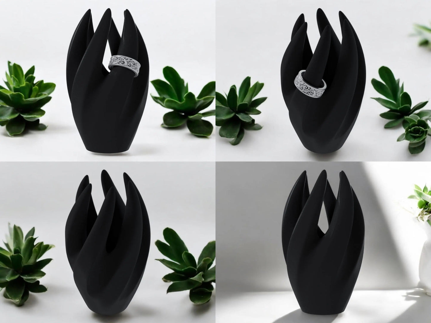 Eleganter Ringhalter für 6 Ringe – Geschwungene Ring Halterung, Schmuck Organizer, Sichere Aufbewahrung für Ringe