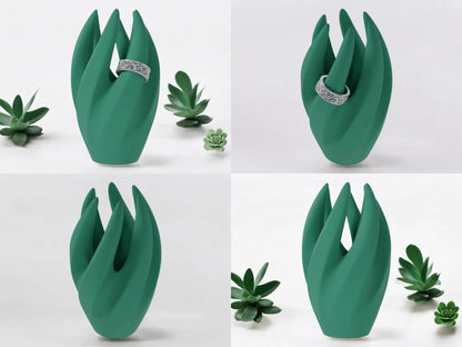 Eleganter Ringhalter für 6 Ringe – Geschwungene Ring Halterung, Schmuck Organizer, Sichere Aufbewahrung für Ringe