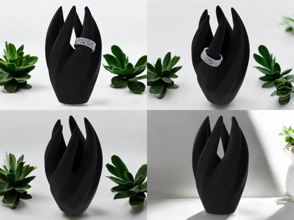 Eleganter Ringhalter für 6 Ringe – Geschwungene Ring Halterung, Schmuck Organizer, Sichere Aufbewahrung für Ringe